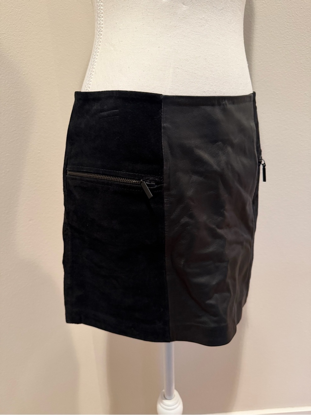 Cooperative Black Faux Leather & Suede Mini Skirt with Zipper Pockets
